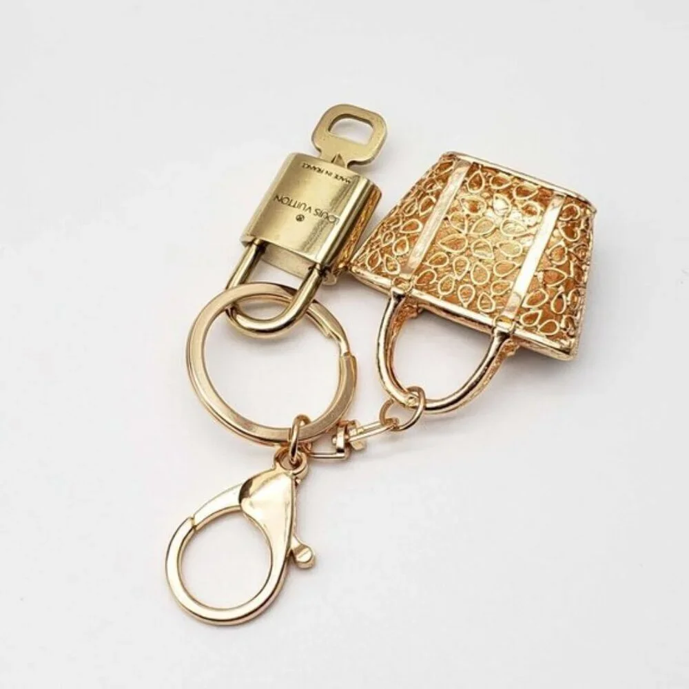 LV Gold Padlock Authentic 🔑 Luxury Bag Charm w/ Unbranded Leopard Bag Keychain